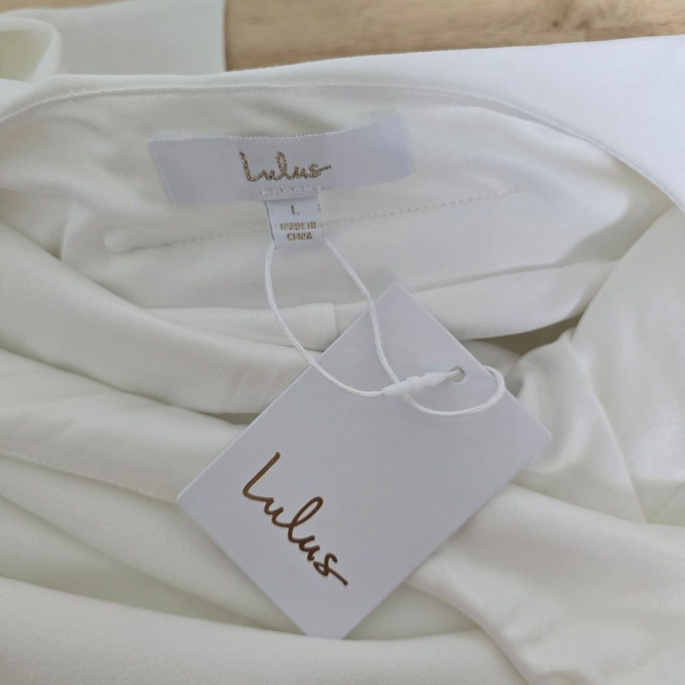 NWT Lulus White Square Neck Bow Back Mermaid Maxi Dress Bridal Gown Size Large - Picture 3 of 9
